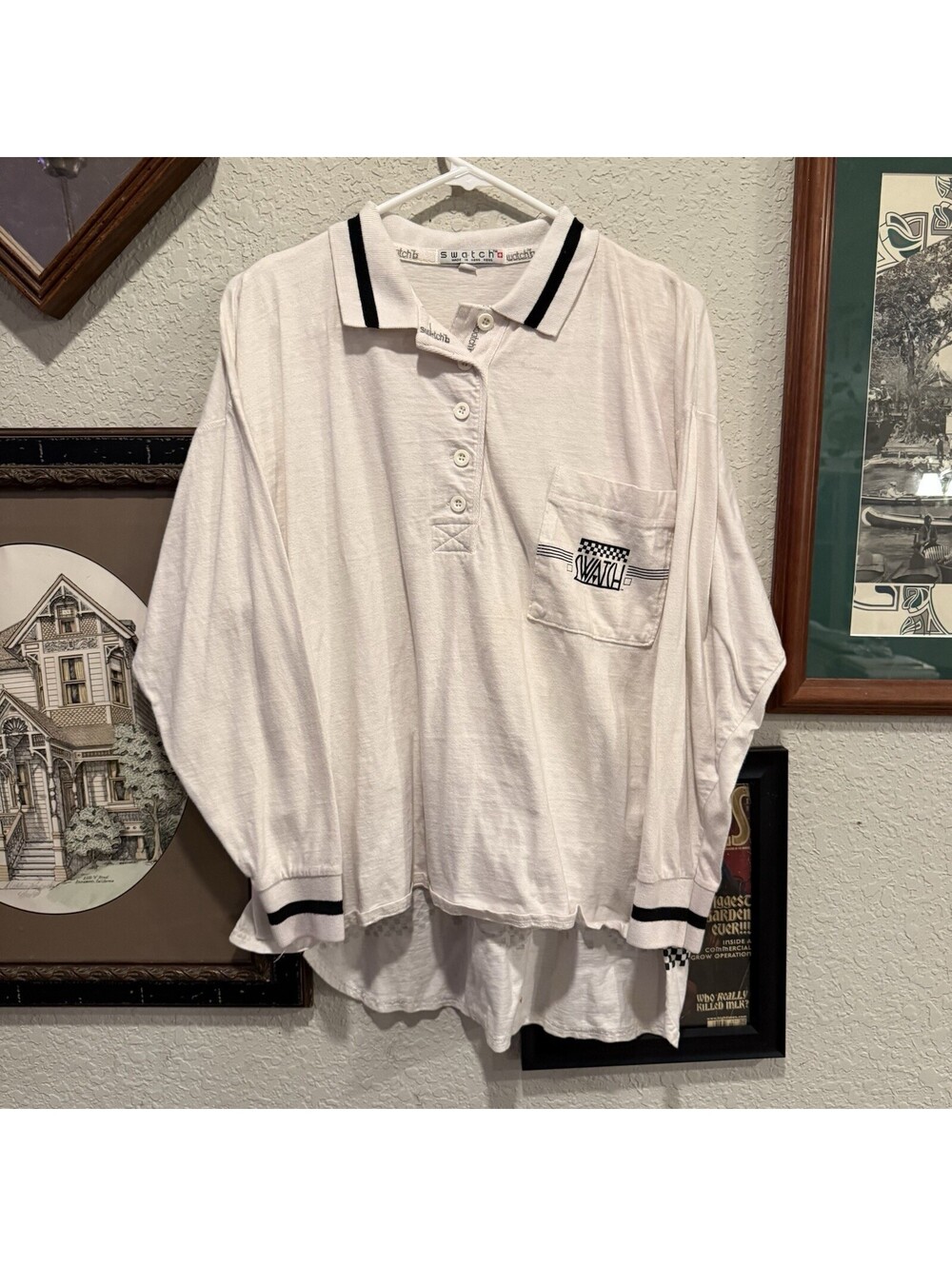 Vintage 80s/90s RARE Swatch Watch Checkpoint Black/White Art LS Shirt Size XL